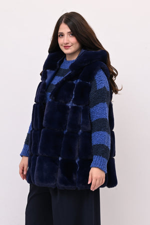 Gilet ecopelliccia cappuccio - Blu