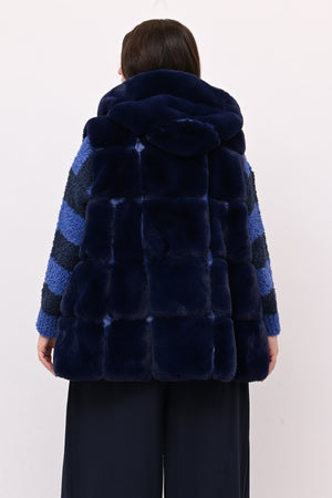 Gilet ecopelliccia cappuccio - Blu
