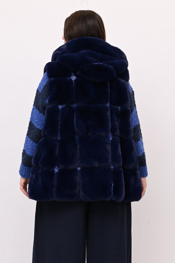 Gilet ecopelliccia cappuccio - Blu