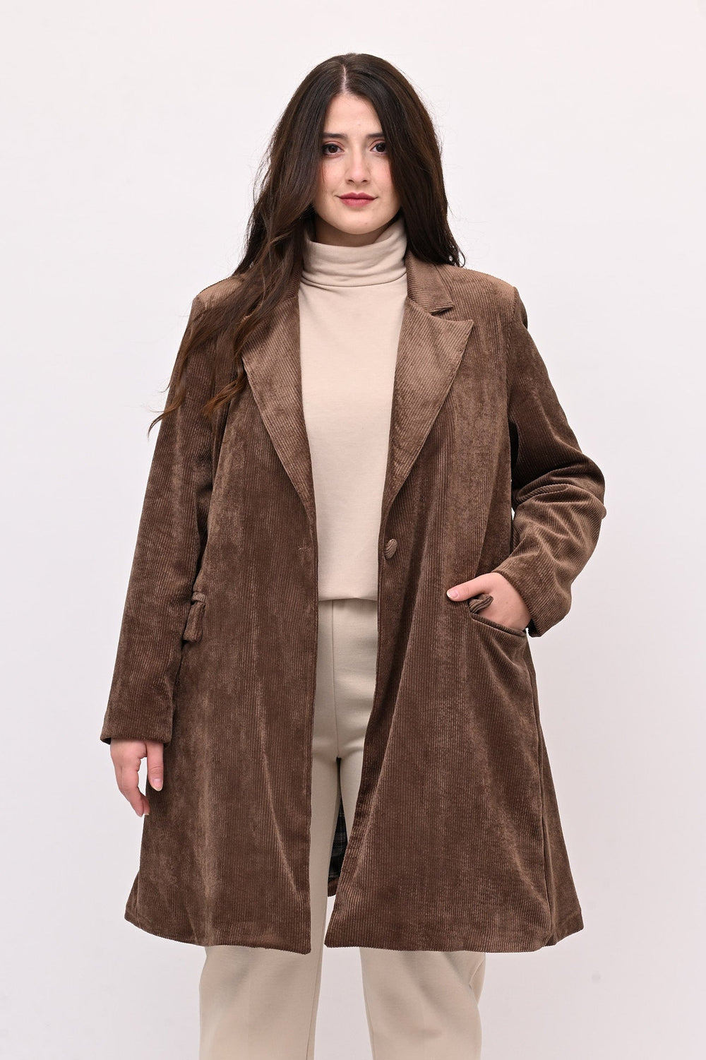 Cappotto coste velluto - Castagna