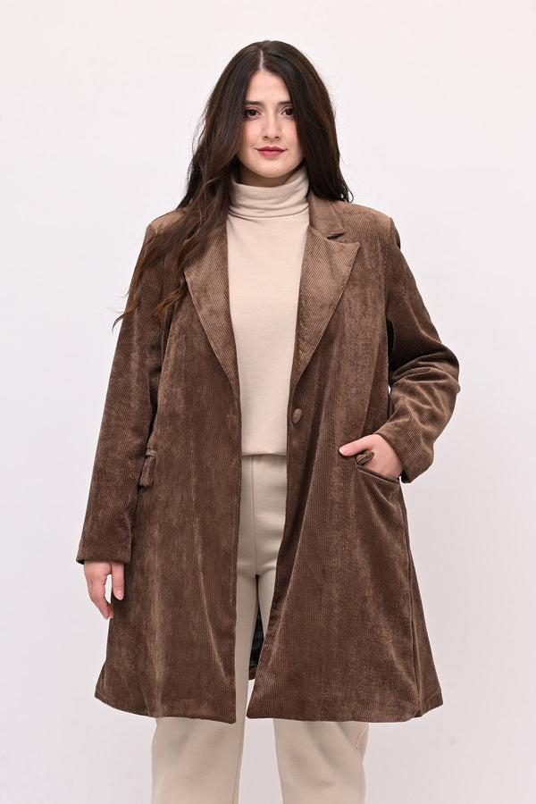 Cappotto coste velluto - Castagna