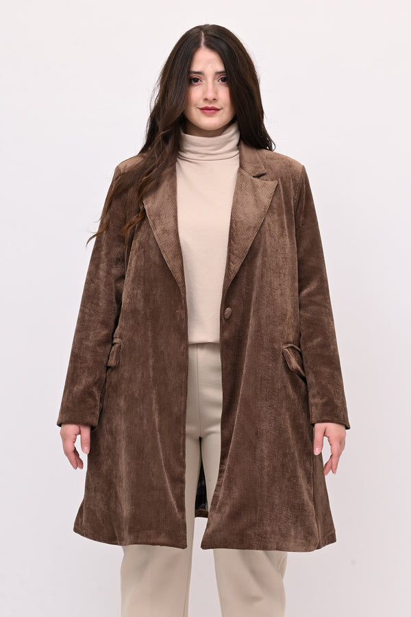 Cappotto coste velluto - Castagna