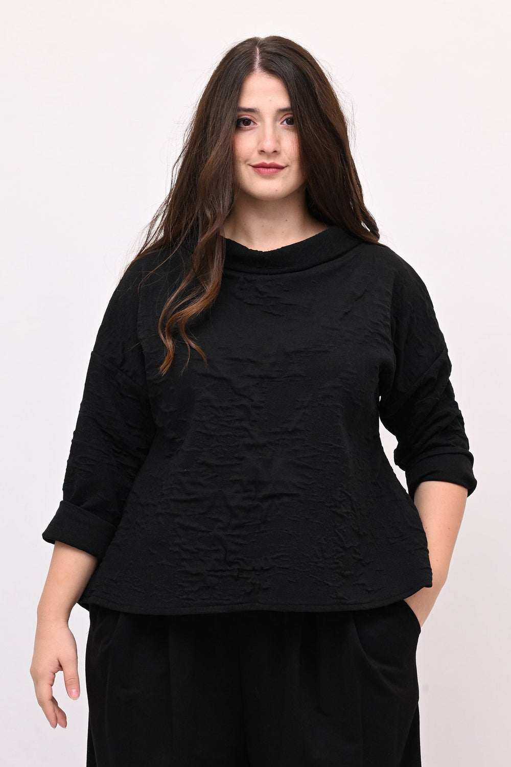 Maglia colletto goffrata - Nero