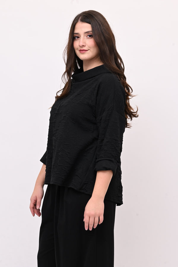 Maglia colletto goffrata - Nero