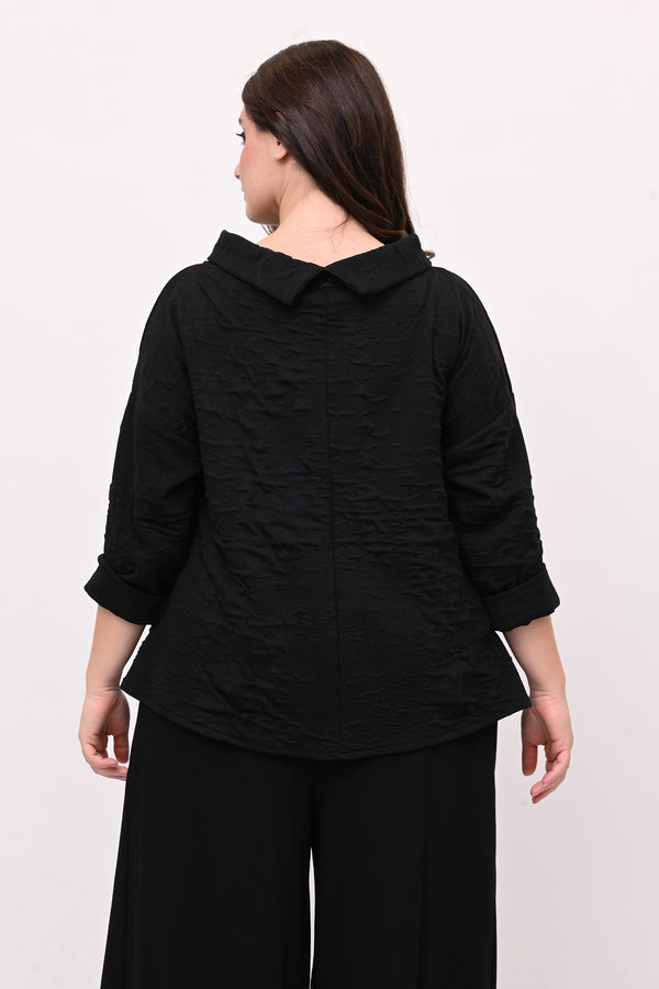 Maglia colletto goffrata - Nero