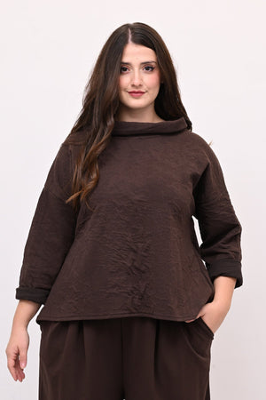 Maglia colletto goffrata - Moro