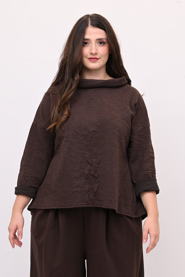 Maglia colletto goffrata - Moro