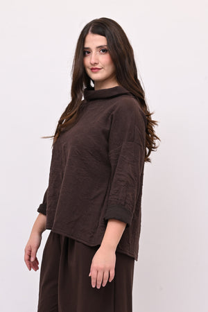 Maglia colletto goffrata - Moro