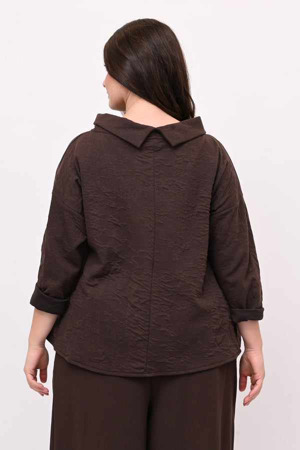 Maglia colletto goffrata - Moro