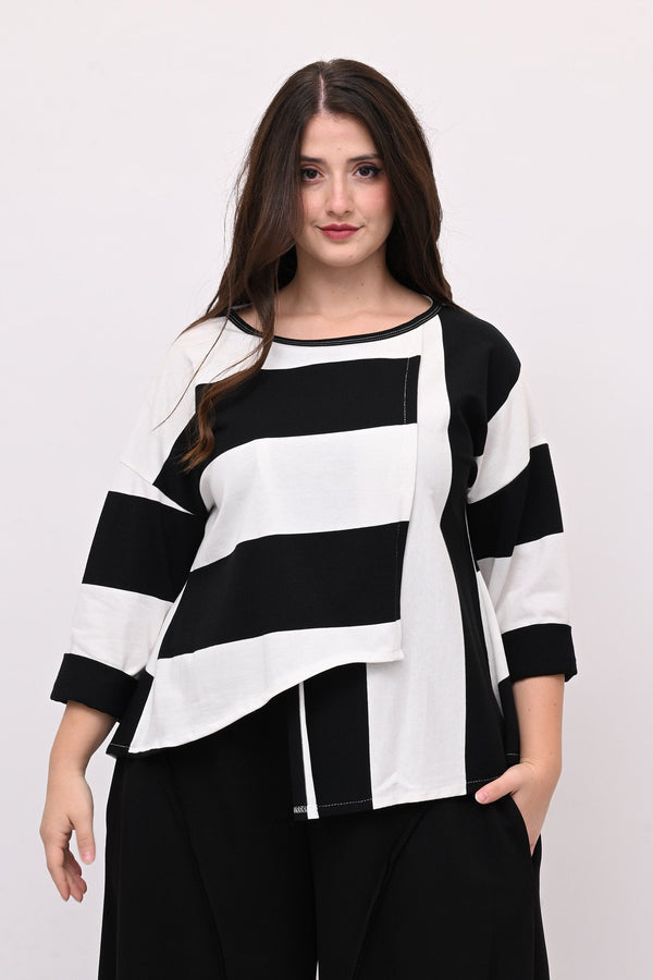 Maglia maxirighe asimmetrica - Bianco / Nero
