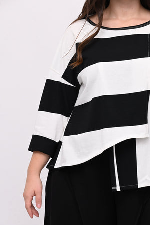 Maglia maxirighe asimmetrica - Bianco / Nero