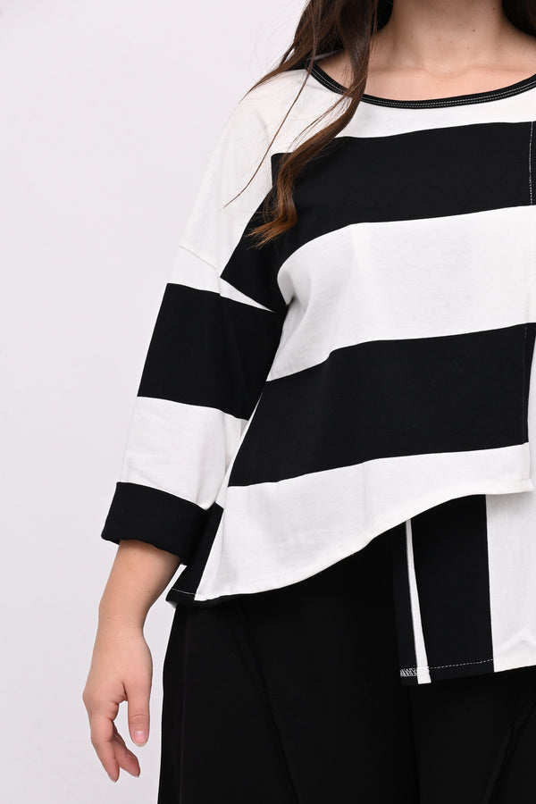 Maglia maxirighe asimmetrica - Bianco / Nero