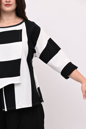 Maglia maxirighe asimmetrica - Bianco / Nero