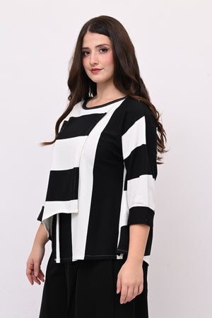Maglia maxirighe asimmetrica - Bianco / Nero