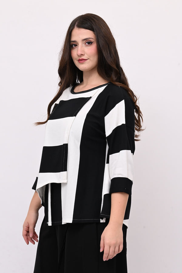 Maglia maxirighe asimmetrica - Bianco / Nero