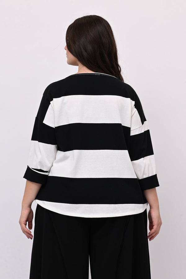 Maglia maxirighe asimmetrica - Bianco / Nero