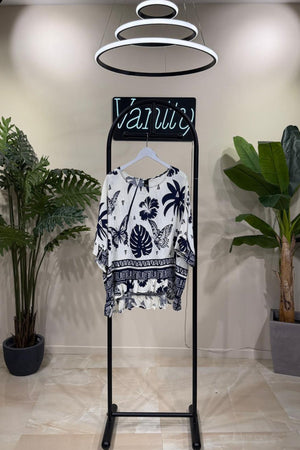 Blusa lino farfalle - Blu