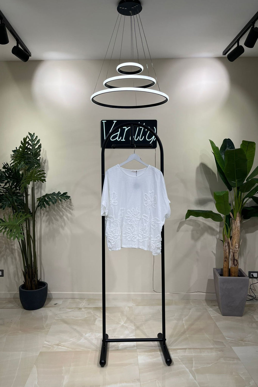 T-shirt fiori rilievo - Bianco