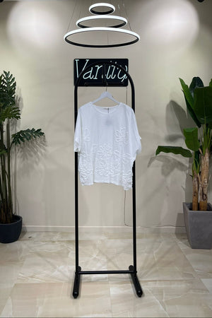 T-shirt fiori rilievo - Bianco