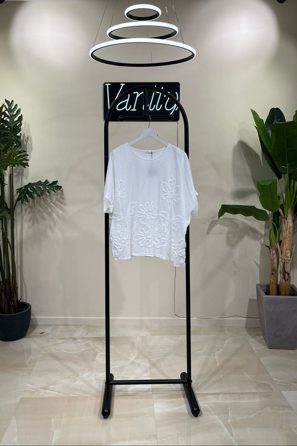 T-shirt fiori rilievo - Bianco