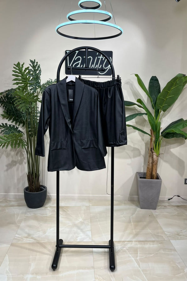 Tailleur ecopelle bermuda - Nero