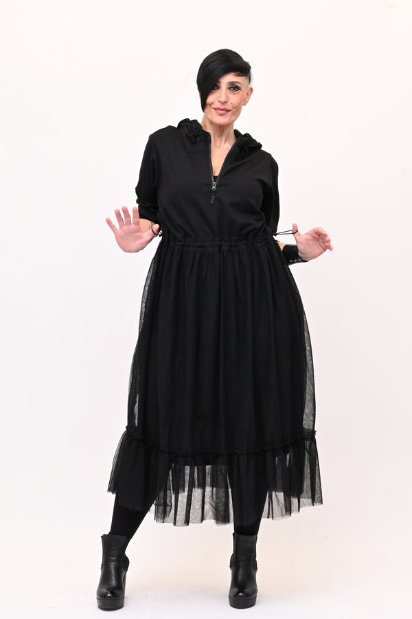 Abito cappuccio tulle - Nero