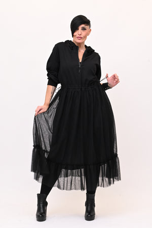 Abito cappuccio tulle - Nero