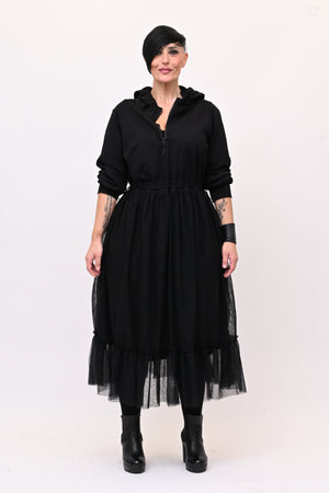 Abito cappuccio tulle - Nero