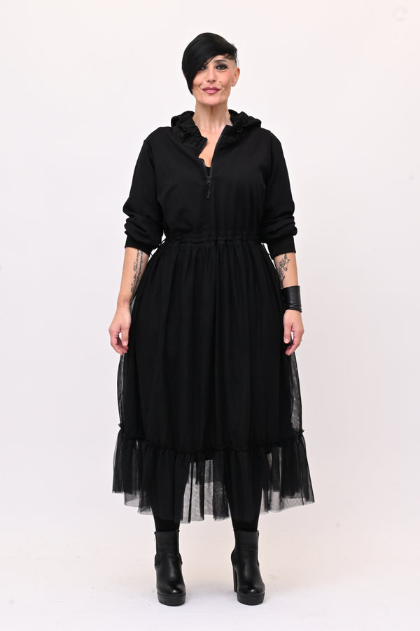 Abito cappuccio tulle - Nero