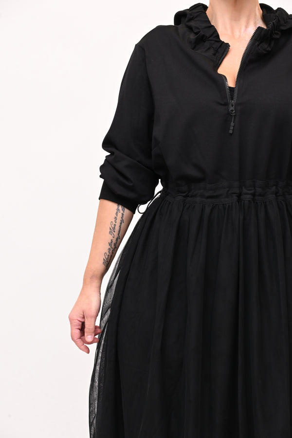 Abito cappuccio tulle - Nero