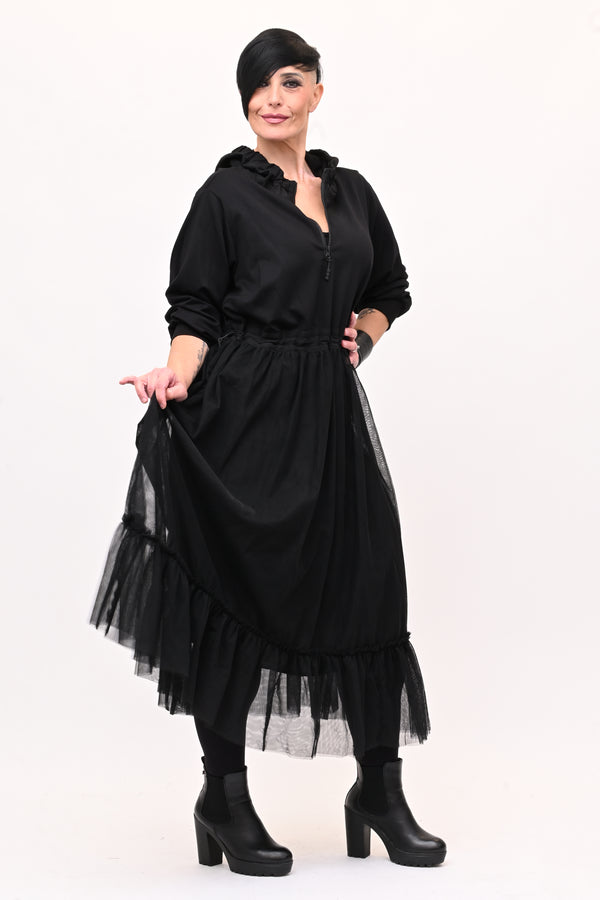 Abito cappuccio tulle - Nero