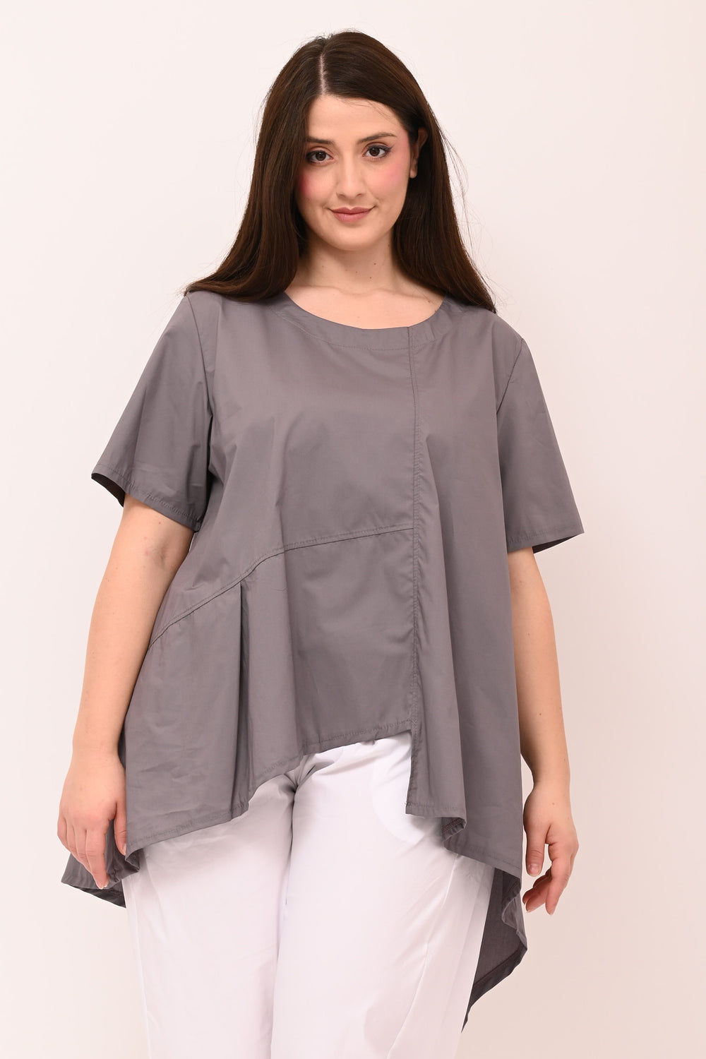 Blusa cotone asimmetrica - Grigio
