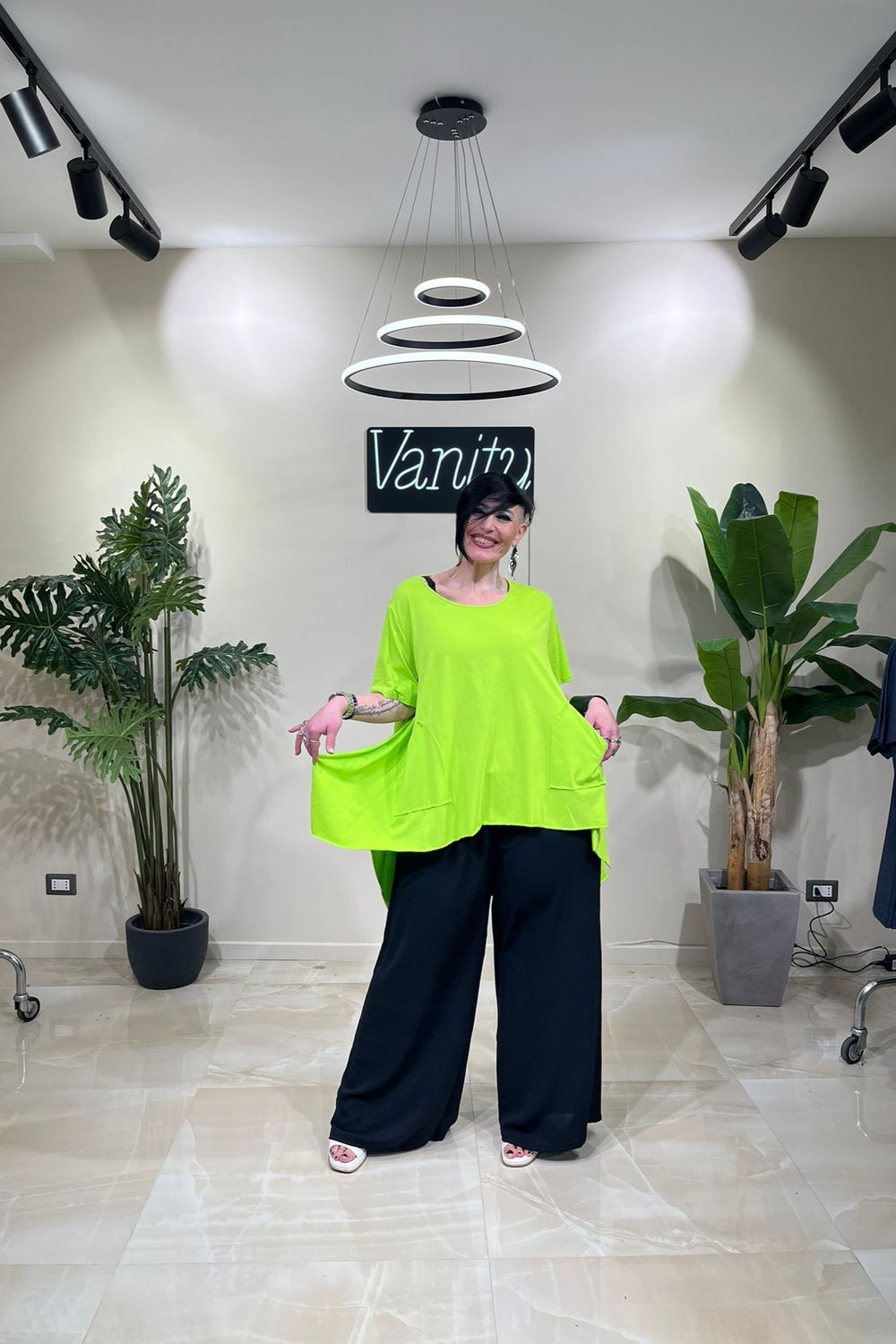 Maglia spacchi tasche - Verde acido