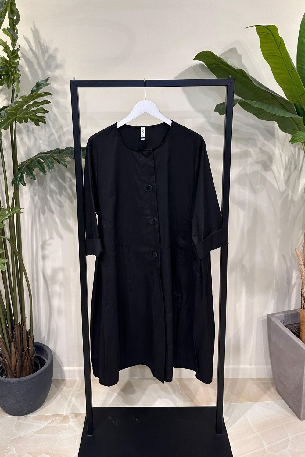 Giacca lunga senza collo - Nero