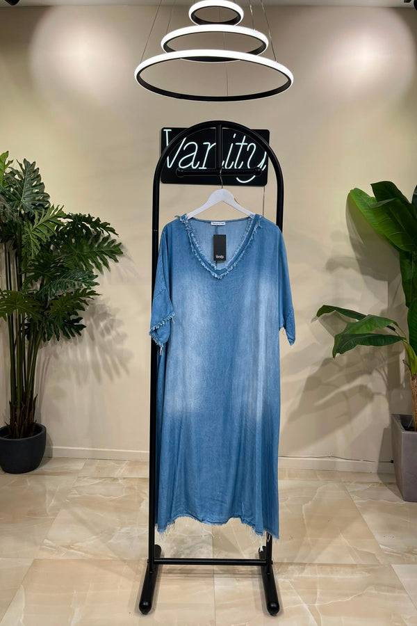 Abito chambrie frange - Jeans medio