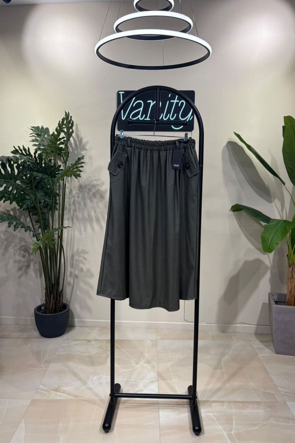 Gonna ecopelle lunga - Verde militare