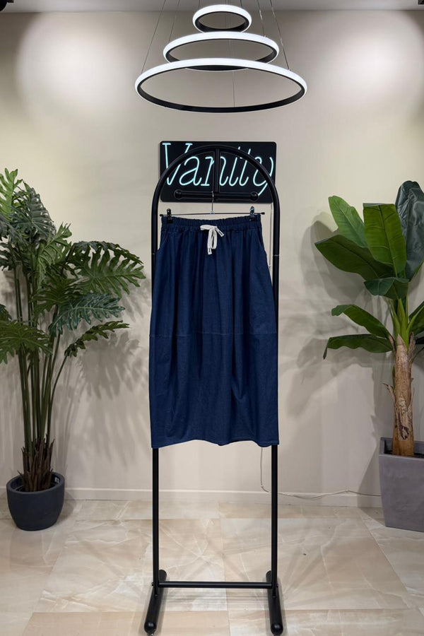Gonna Jeans Ovetto Laccio - Jeans scuro