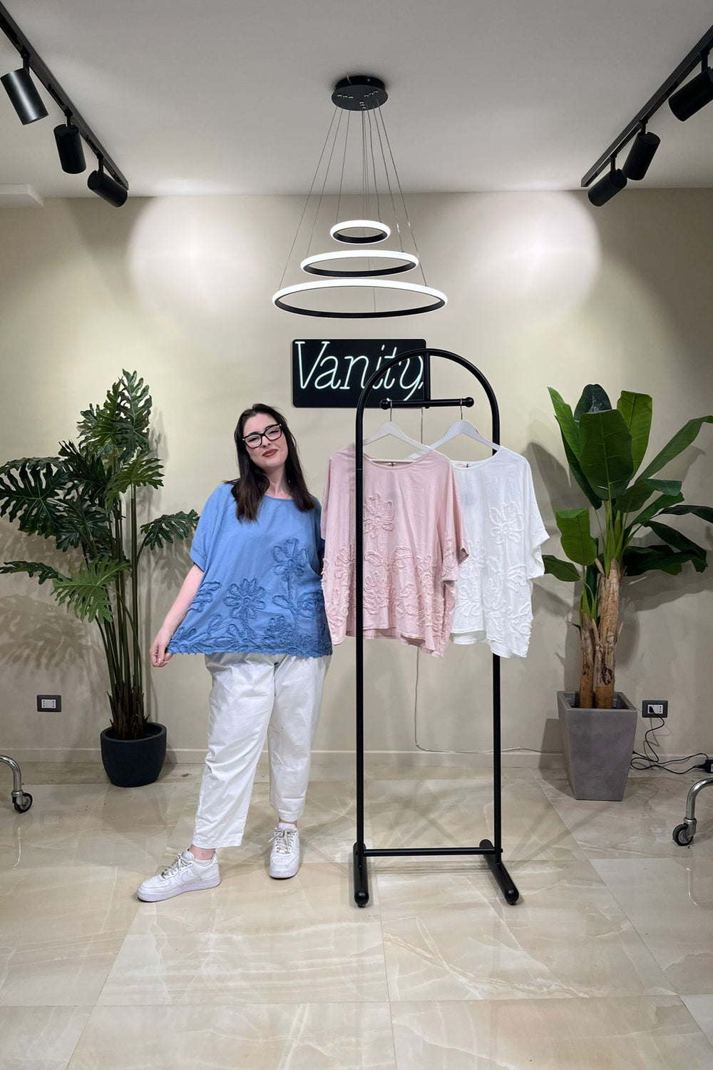 T-shirt fiori rilievo - Bianco