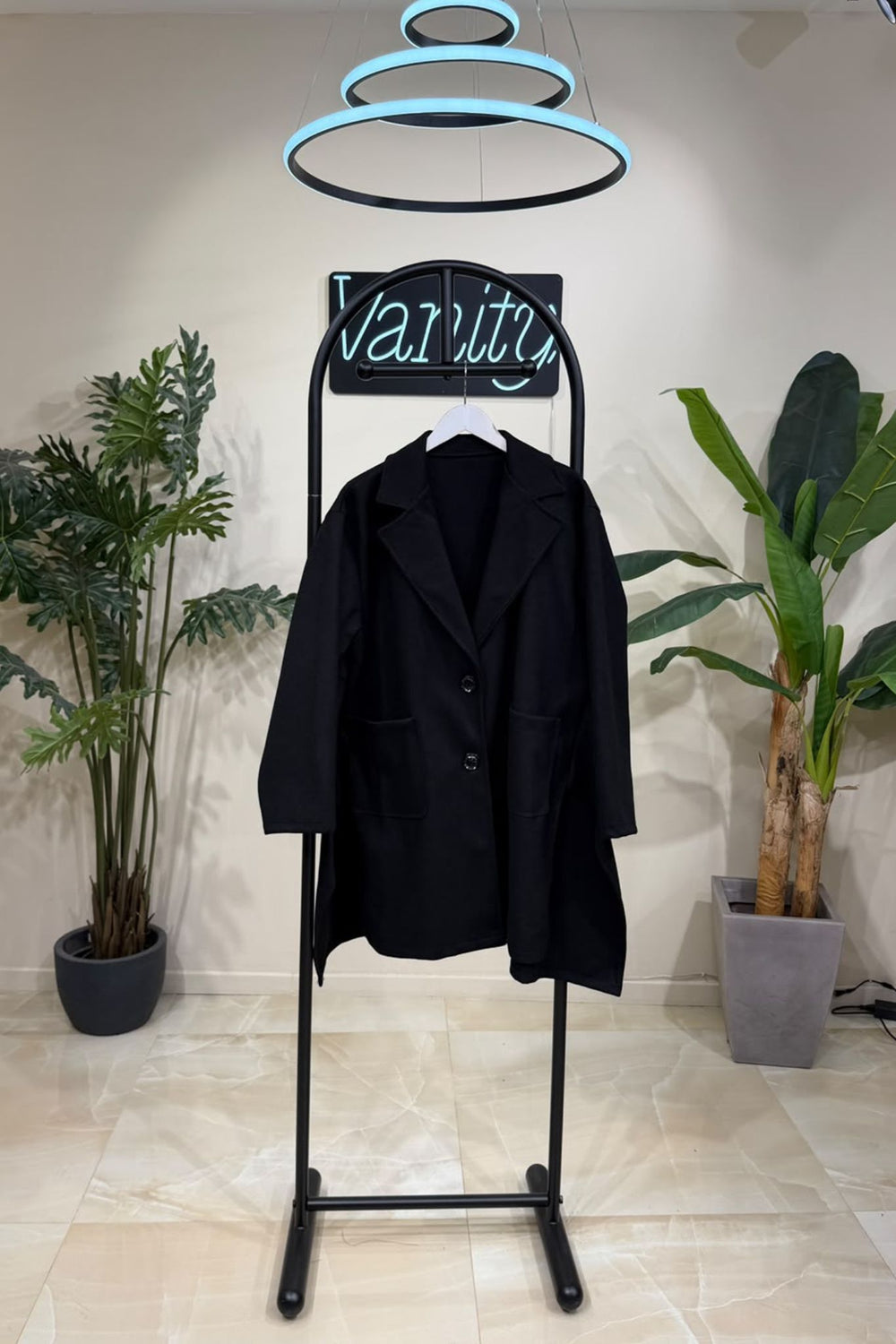 Cappotto 3/4 maxi spacchi - Nero
