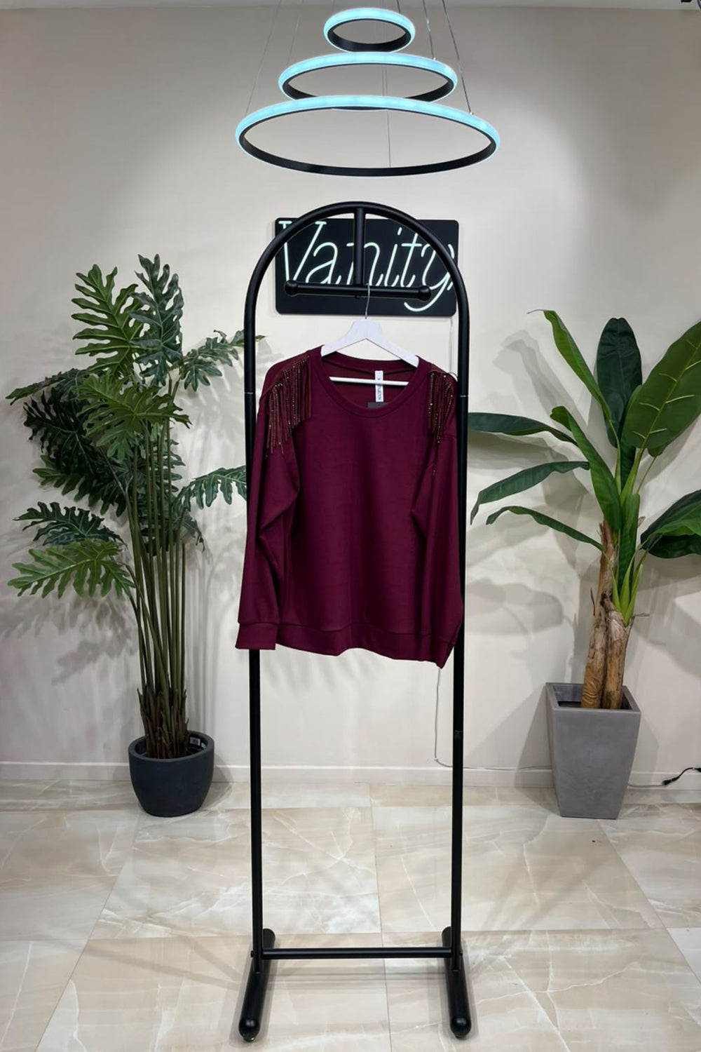Maglia frange e strass - Vino