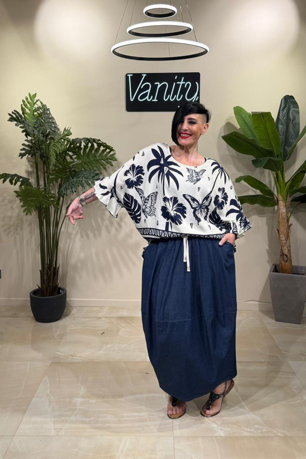 Gonna Jeans Ovetto Laccio - Jeans scuro
