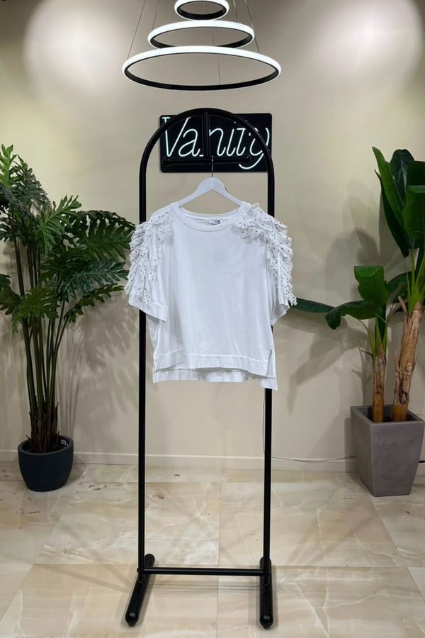Maglia fru fru pois - Bianco
