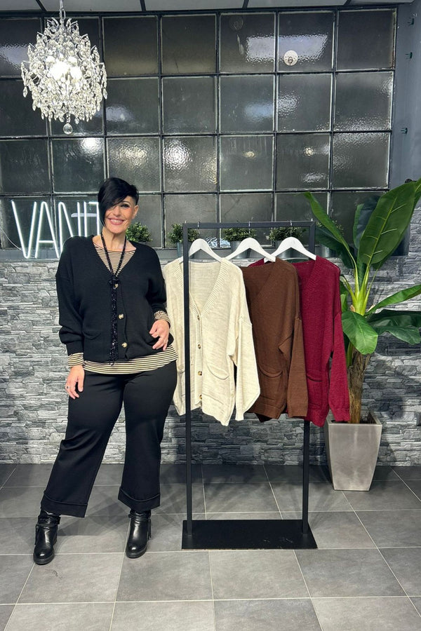 Cardigan maglia tasche - Burro