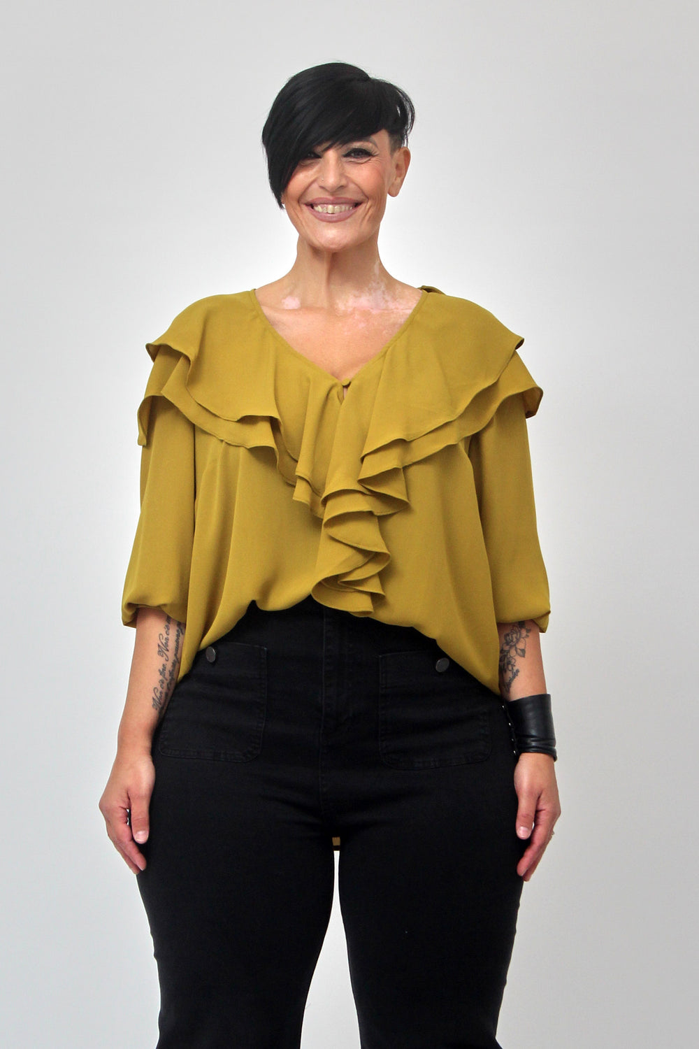 Blusa maxi rouches - Senape