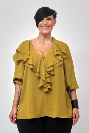 Blusa maxi rouches - Senape