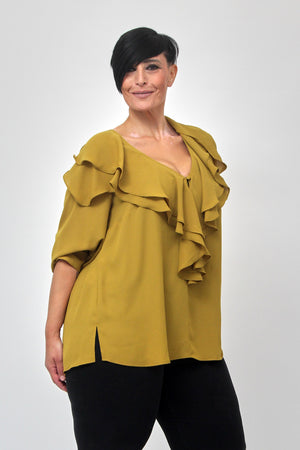 Blusa maxi rouches - Senape
