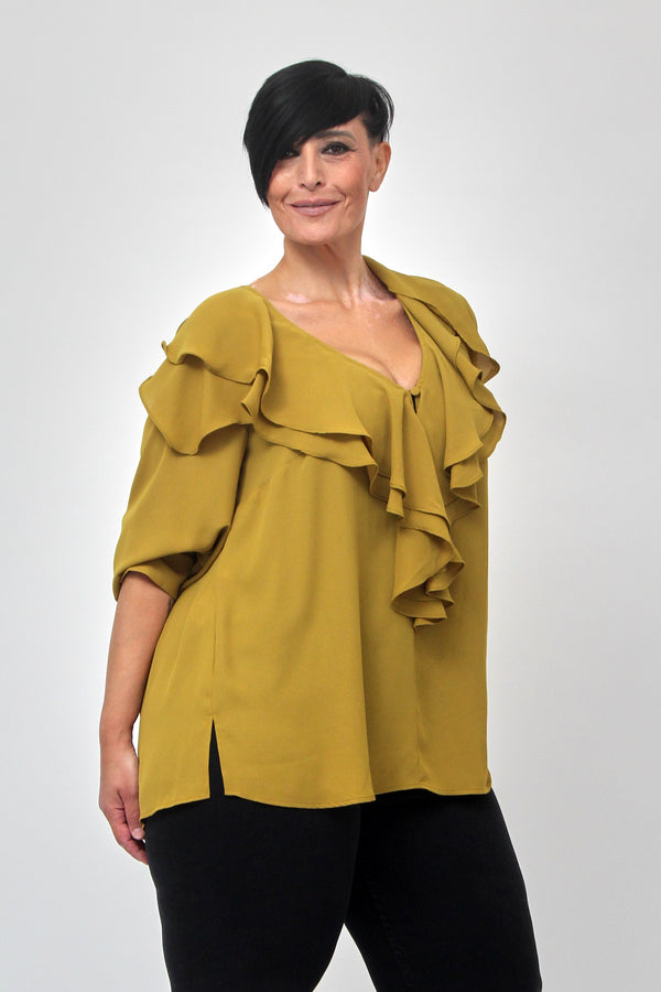 Blusa maxi rouches - Senape