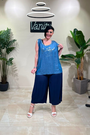 Canotta chambrie frange - Jeans medio