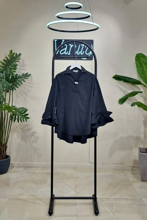 Blusa V manica rouches - Nero