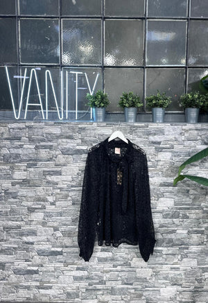 Blusa pizzo e pailletes - NERO